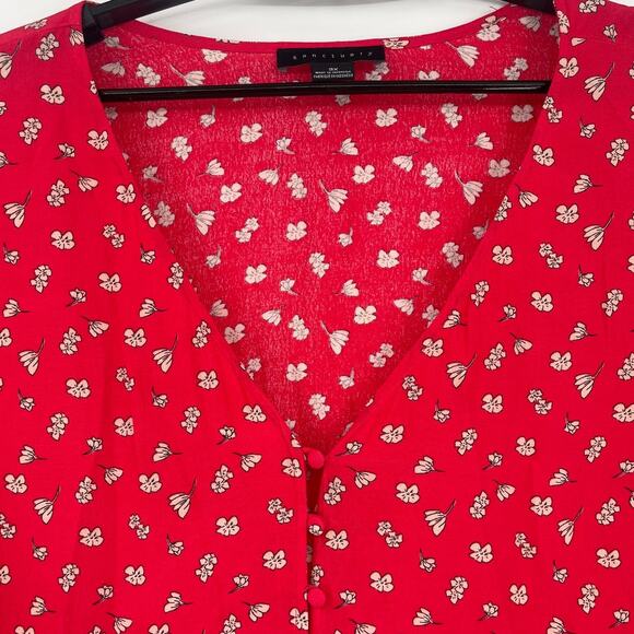 Sanctuary Peasant Button Front Womens Top Sz 3X Cottagecore Boho Red Smock Flowy - Picture 2 of 10